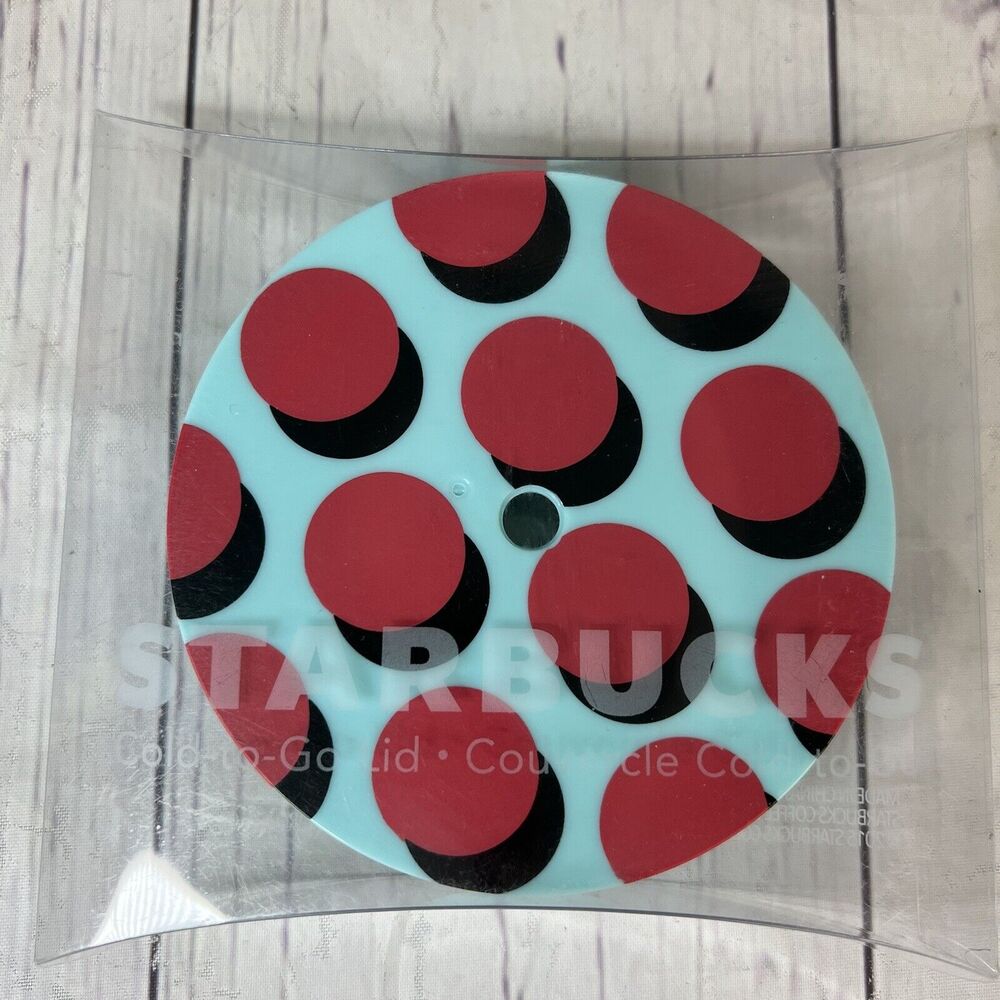 Starbucks Lid Replacement Screw On‎ Lid Polka Dot Blue Pink Back NEW Cold Cup